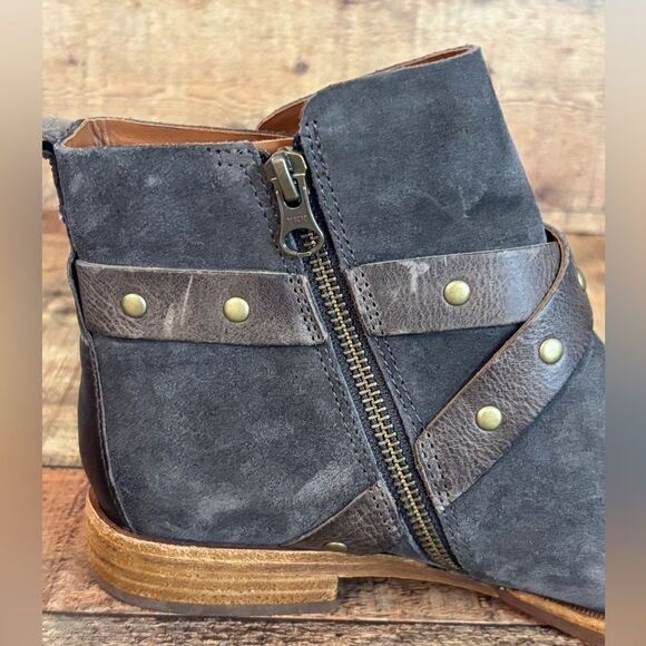 NEW $210 Women's Sz 9 M Kork-ease Kenai Suede Bootie Moto Gray Strap Studded - Picture 13 of 13